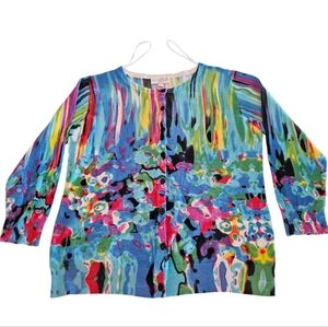 Joseph A. Sweater Abstract Multi Color Floral Stunningly Beautiful